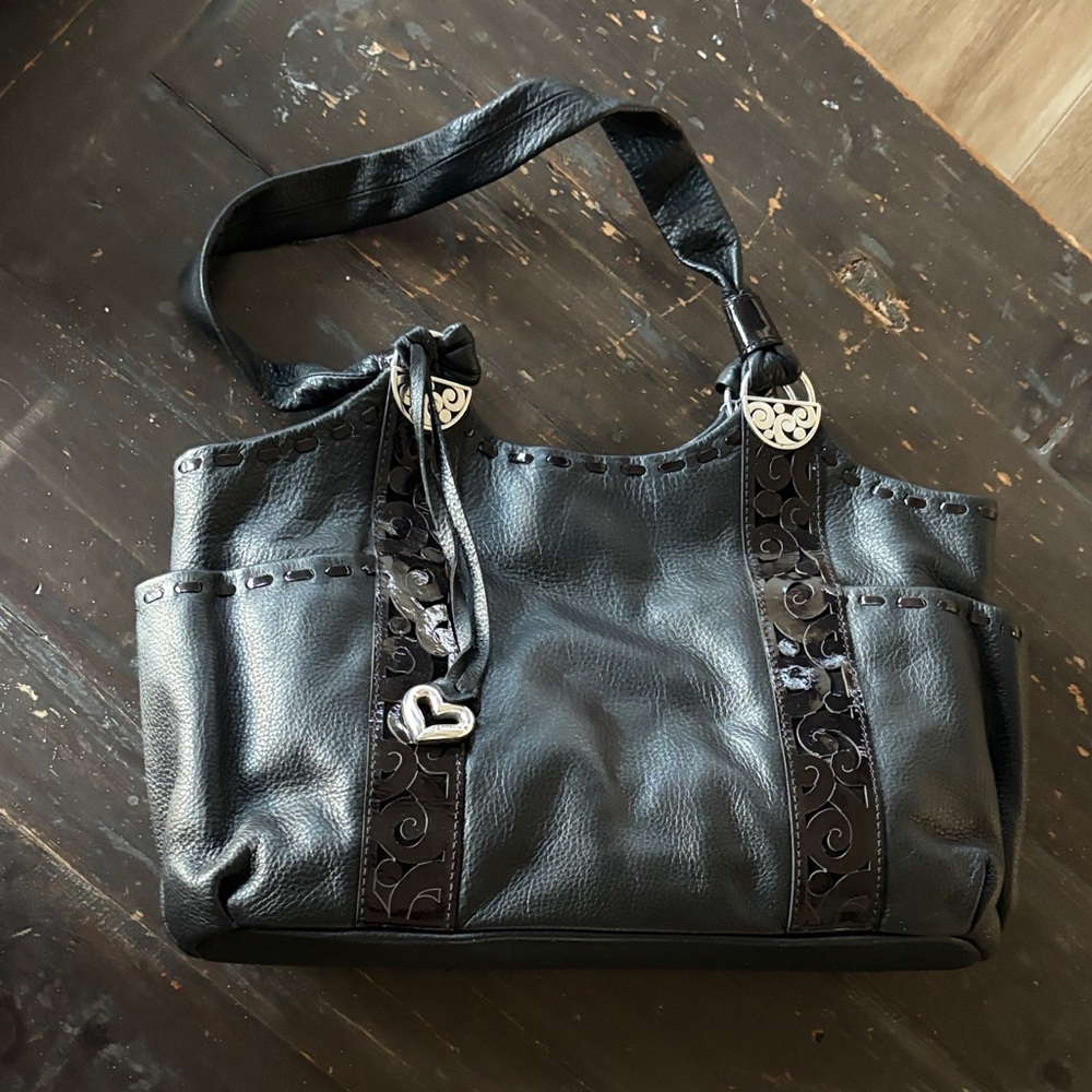 Brighton Black Women's Leather Tote Bag with Heart Charm